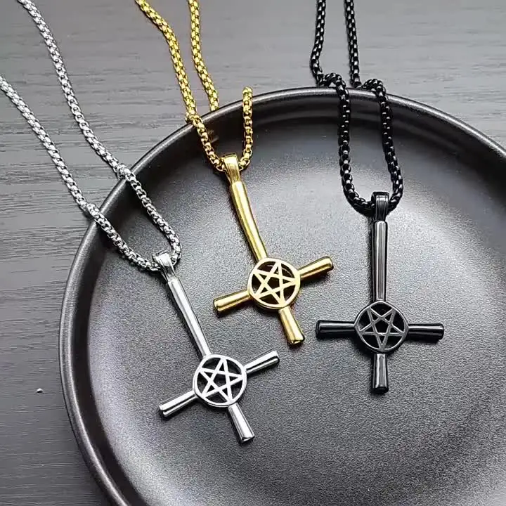 Collana Con Ciondolo A Croce Baphomet Invertita, Capra Di Mendes, Amuleto Occulto Esoterico, Gioielli Satanisti Del Diavolo - Italia - Foto 8