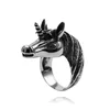 Punk Super Cool Horse Head Unicorn Personality Animal Jewelry Biker Vintage Finger Ring for Men Gift