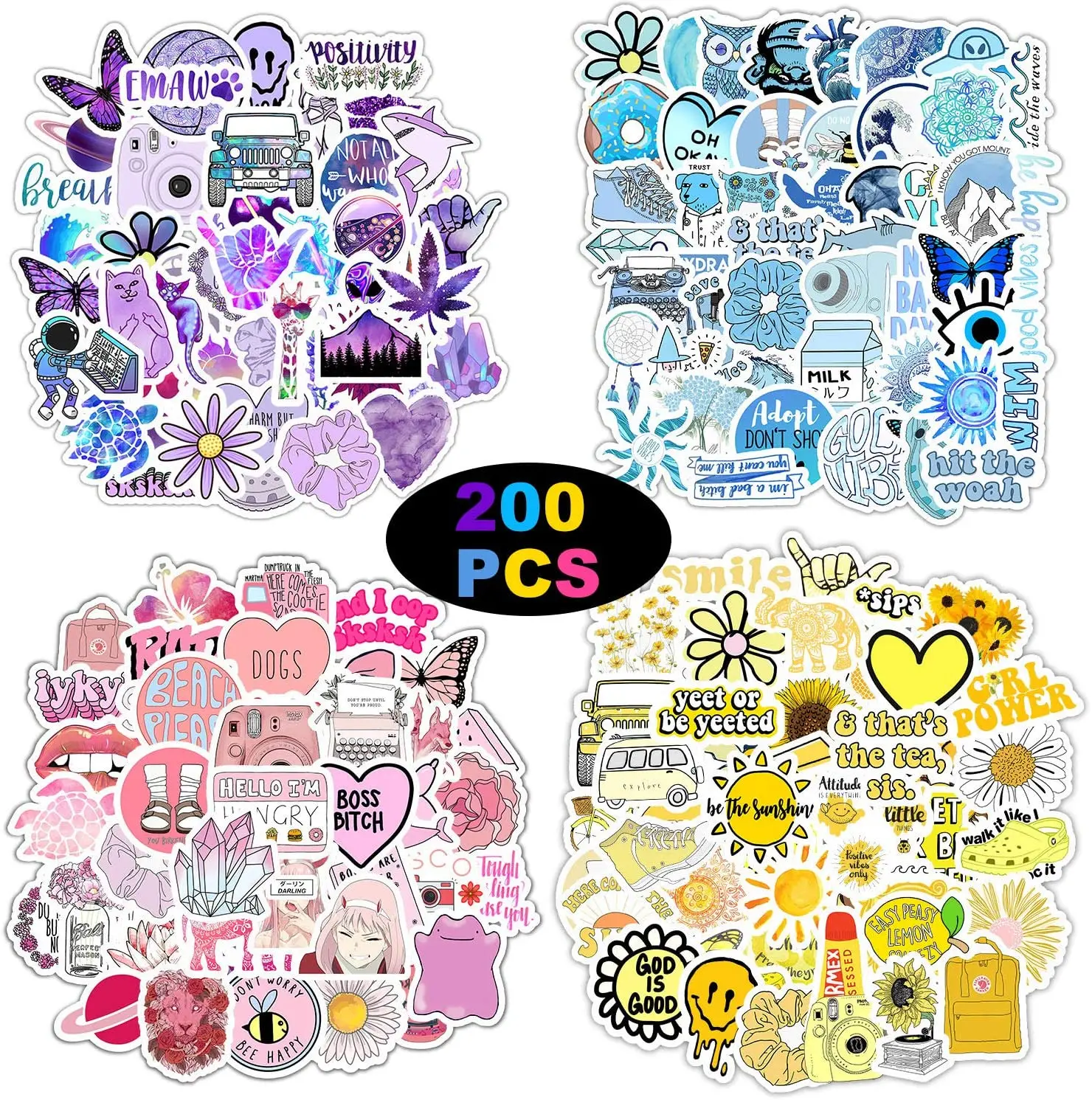 

200 PCS PER PACK GIRL PINK YELLOW PURPLE BLUE VSCO STICKERS FOR WATER BOTTLE, Cmyk