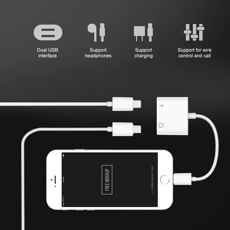 2 In 1 Earphones Adapter For Iphone 11 Pro X Charging Adapter 3.5mm