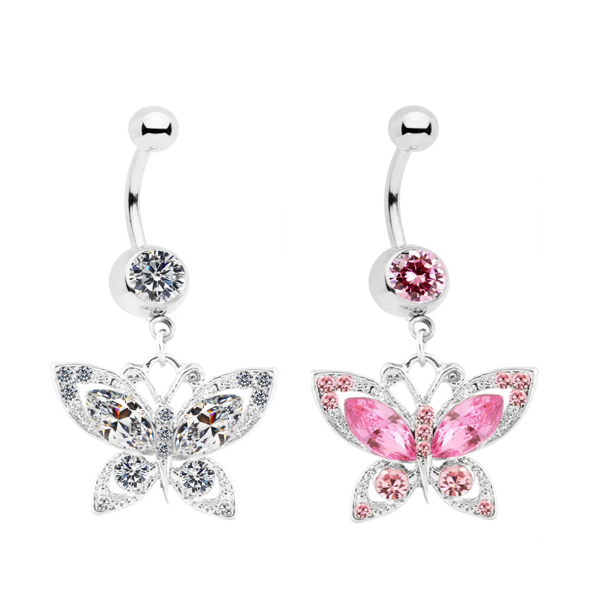

Gaby stainless steel Pink Diamond butterfly belly button rings Body Piercing Fashion Jewelry, Pink /white gold/blue color