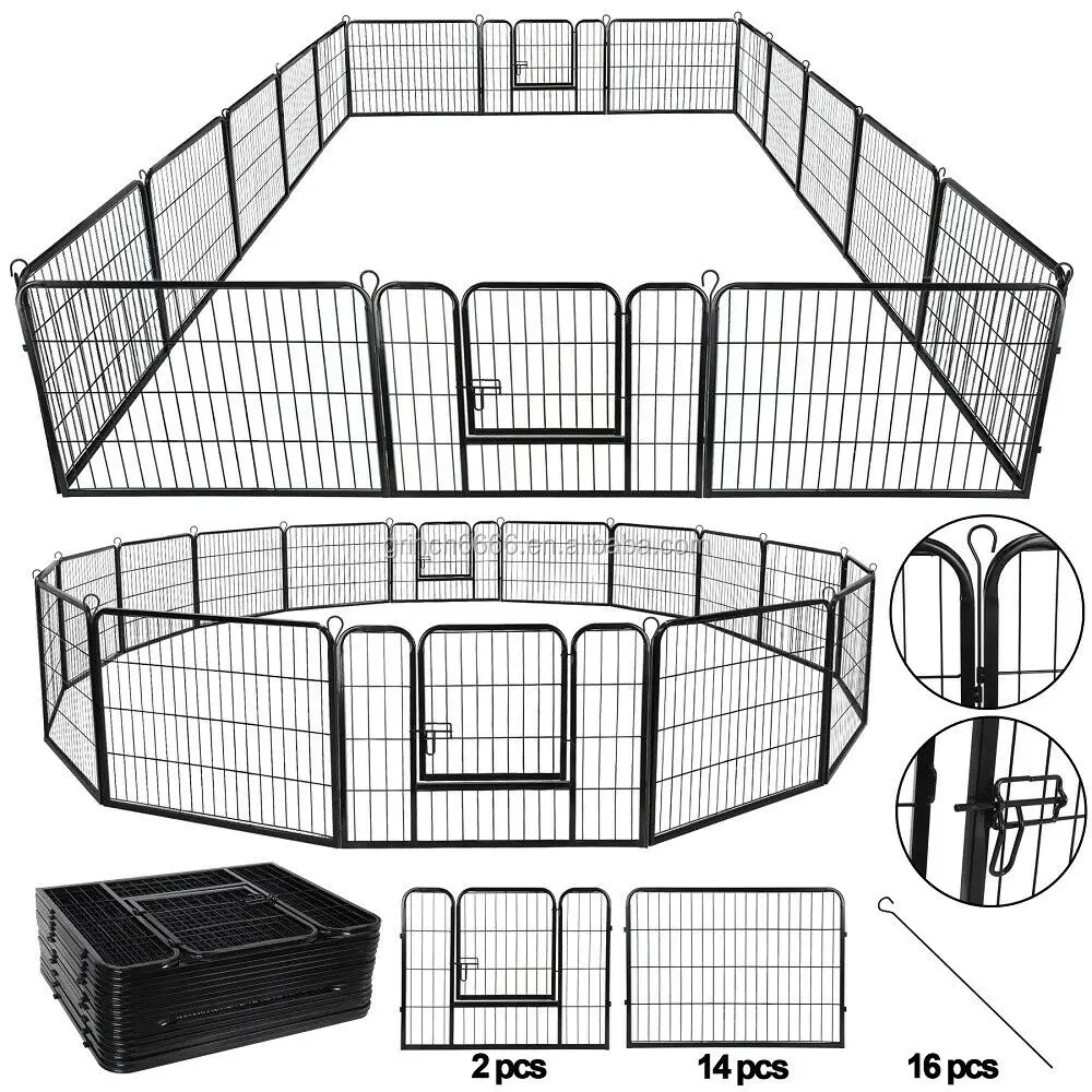 24" Dog Playpen Crate 16 Panel Fence Pet Play Pen Exercise Puppy Kennel Cage