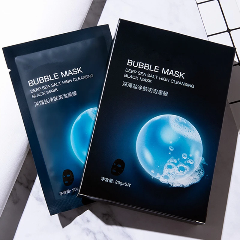 5pcs Per Box Korea Black Sea Salt Pure Moisturizing Detox Bubble Masks