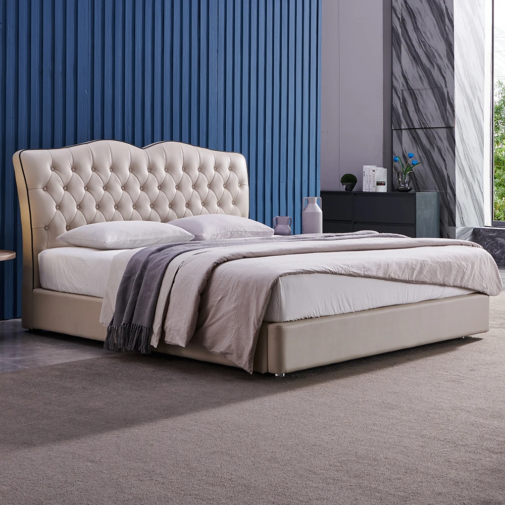 高品质欧式卧室家具经典皮革床tj-l129