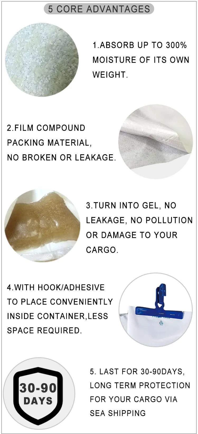 1000G Natural Mineral Compound Nonwoven Packed Cargo Water Absorbing Container Desiccant
