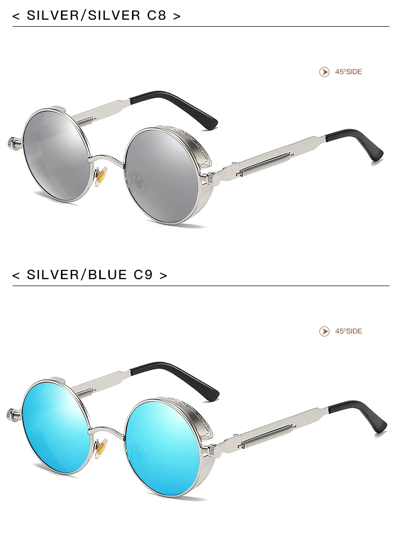 2019 Retro Round Metal Polarized Punk Steampunk Sunglasses For Women Men Vintage Sun Glasses 