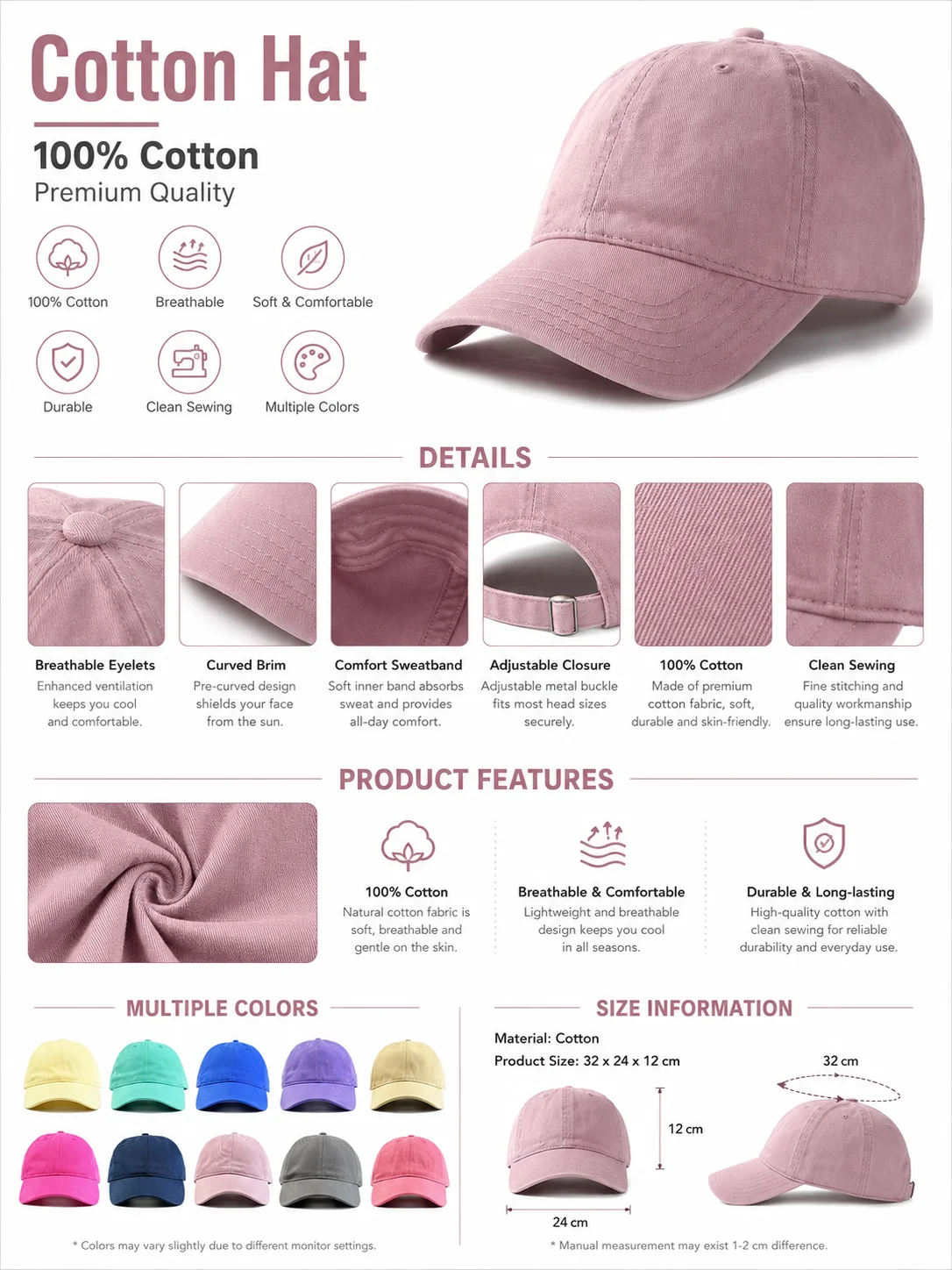 Custom Logo Washed Cotton Dad Hat Unstructured Vintage Baseball Hat Embroidered Sport Hat OEM