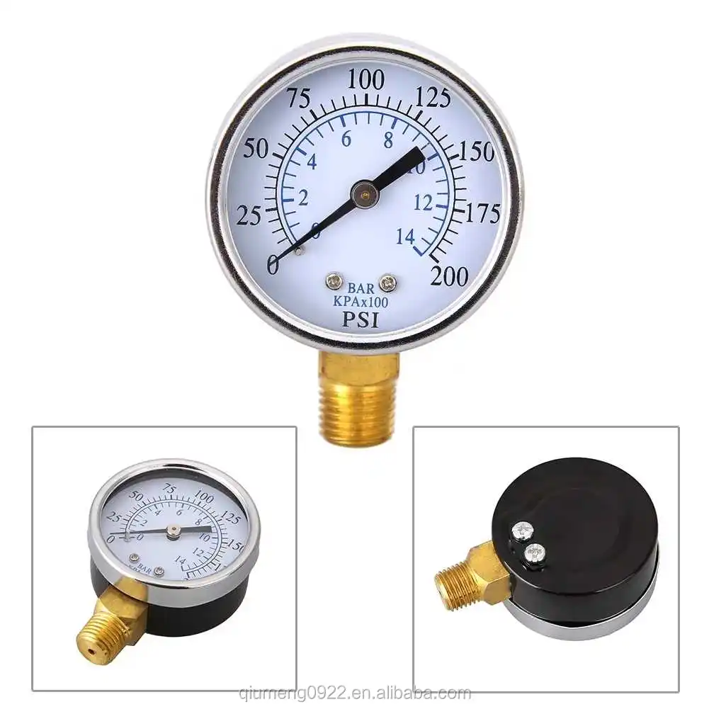 Air Compressor Pressure Gauge 1/4"NPT 0-200PSI 0-14bar Manometer Side Mount GL 