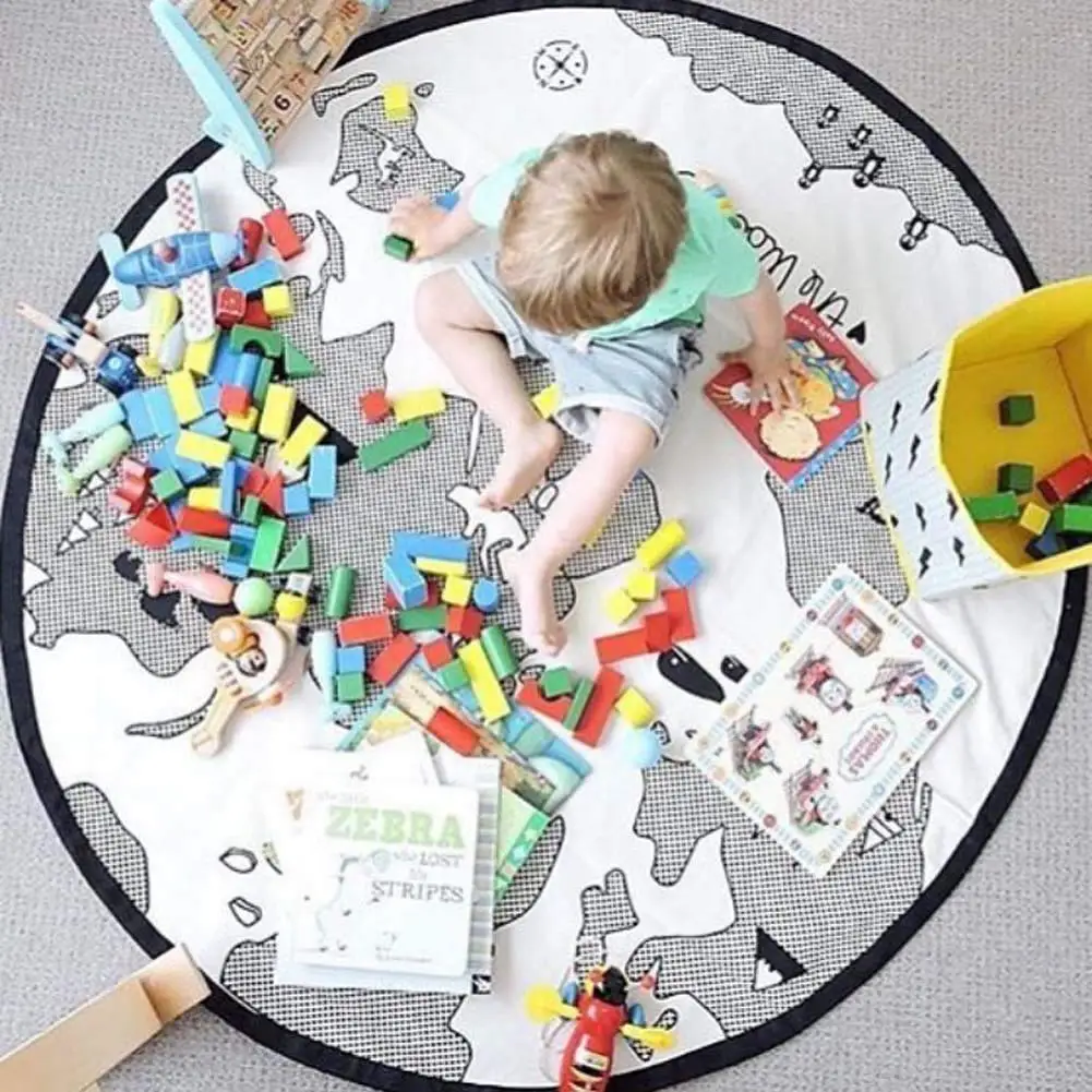 Adventure World Map Pattern Baby Play Mat 53 Inches Crawling Mats Floor Playmat Activity Round