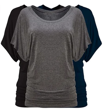 时尚圆领蝙蝠翼短袖宽松长 t 恤 2020 休闲女性莫代尔上衣