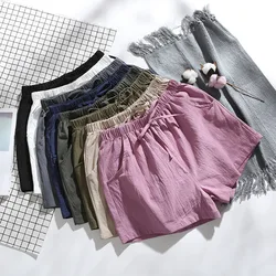 Dropshipping Women Cotton Linen Sweat Shorts Solid Color Loose Summer Shorts Cool Breathable Candy Color Short Pants