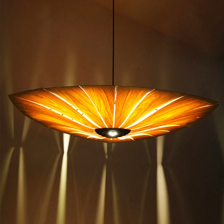 New design handmade wood  bamboo rattan weaving E27 LED sunflower modern deco pendant light