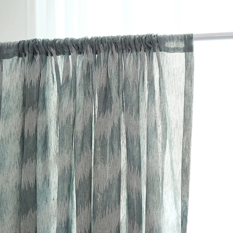 Easy Installation 100% Polyester Trough Haze Blue Gauze Curtains