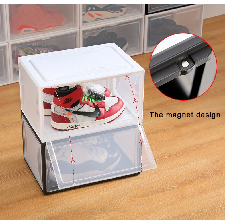 Shoe Box Stackable Plastic Shoe Storage Box Side Door Suction