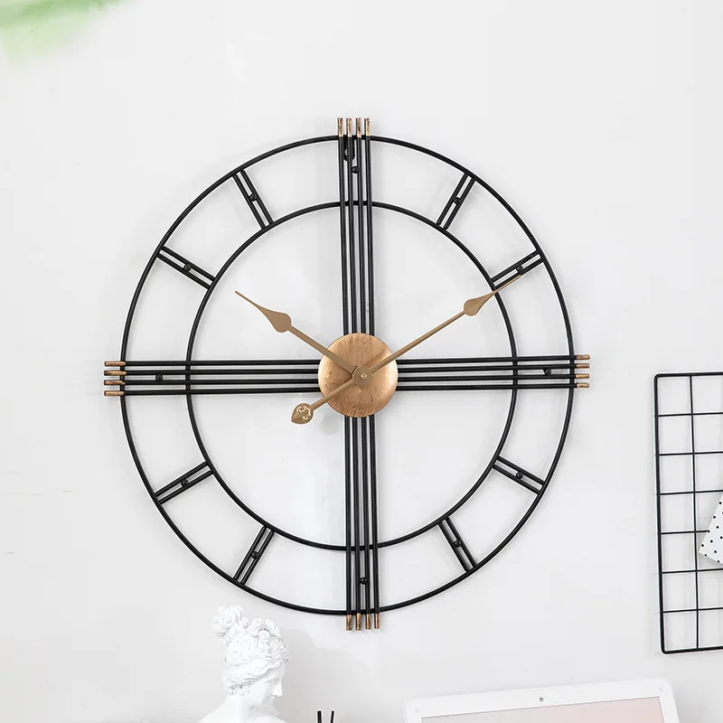 European Metal Circular Clock Bedroom Living Room Decor Wall Clocks