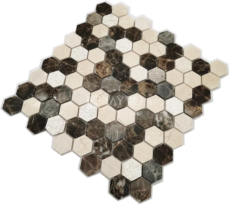 2020 New Design Emperador Dark Hexagon Black Marble Mosaic tile 30x30 Interior Wall Tile Kitchen Backsplash Tile