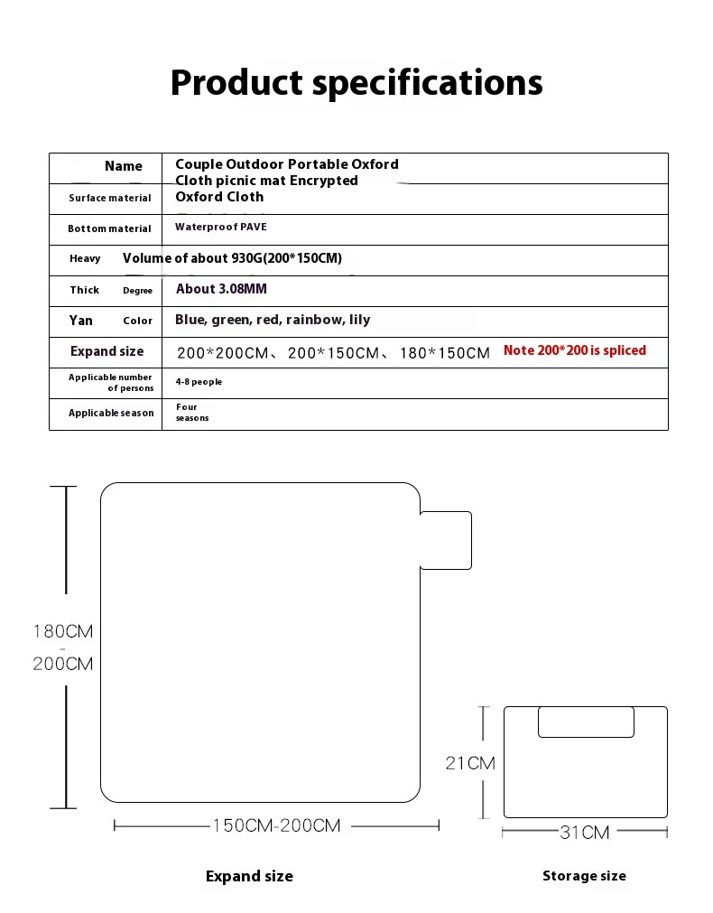 Waterproof Water-Proof PVC Outdoor Picnic Mat Thick Oxford Cloth for Parks and Lawns Widened Enlarged Portable Camping Mat