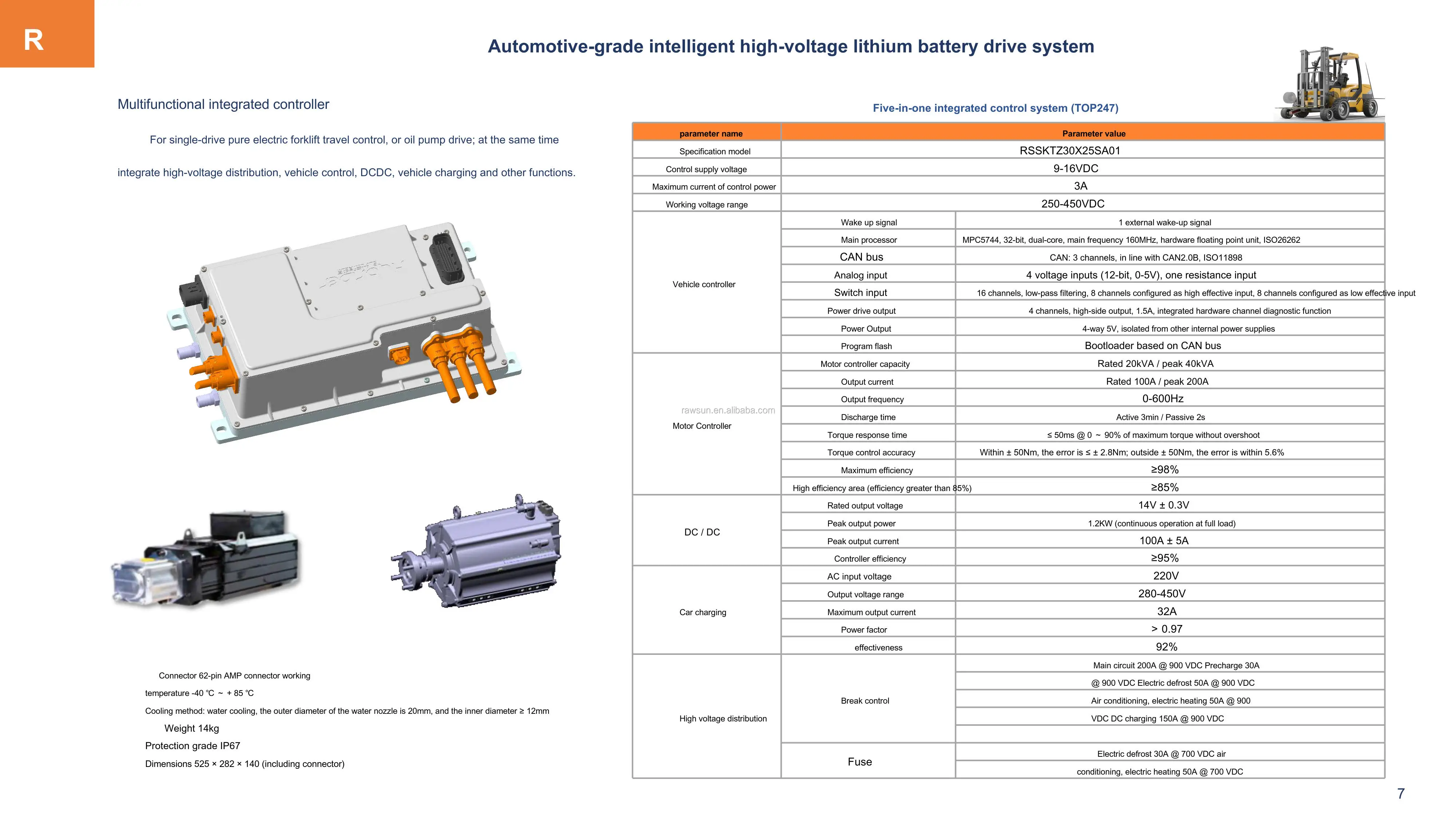 Rawsun Electric Forklift Conversion Kit 140kw 1700nm 540v For Electric
