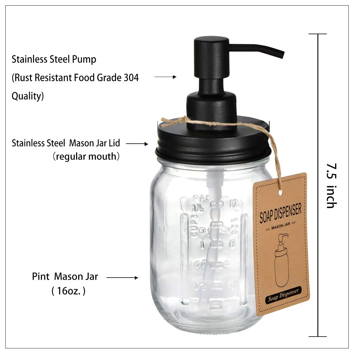 16oz Glass Jar with 70mm Pump Lid. 