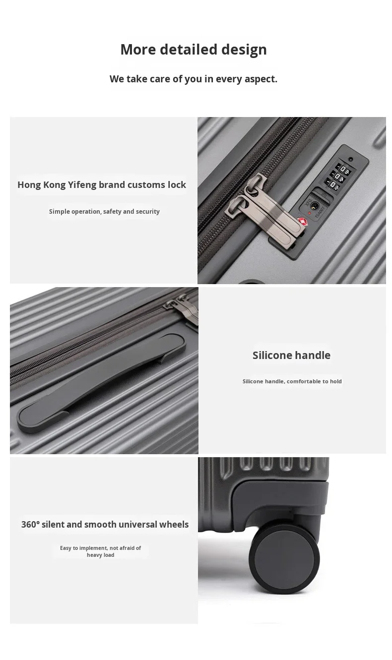 product 20 inch sturdy durable telescopic handle pc luggage high appearance level silent password suitcase high quality zipper closure-14