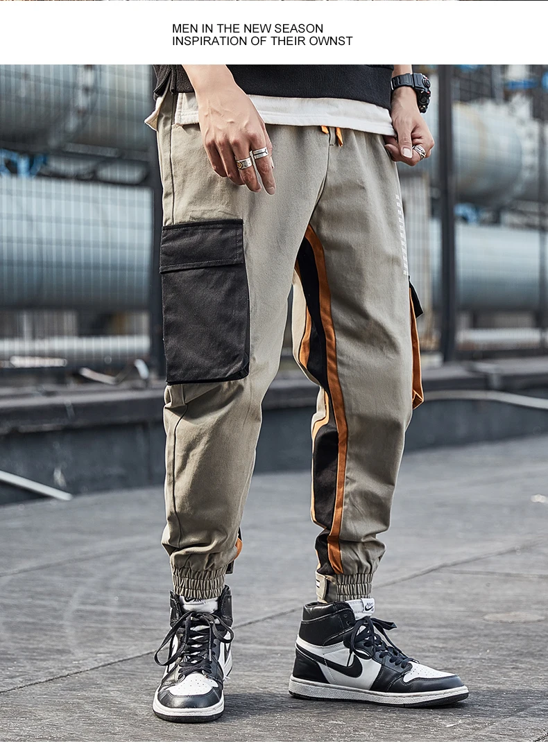 Fashion Sports Mens Stitching Print Patchwork Overalls Casual Pocket Sports Work Casual Pants Pants Asibeiul 