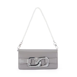 fashion elegant pearl chain bags white steel decoration small square women bag shoulder bags