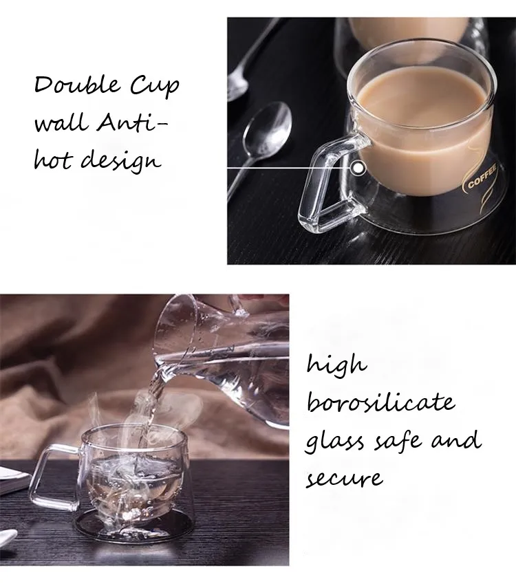 3 oz Insulated Coffee Mugs for Breakfast Thermo Espresso Glass Cup Elegant Double Wall Latte Cup With Handle