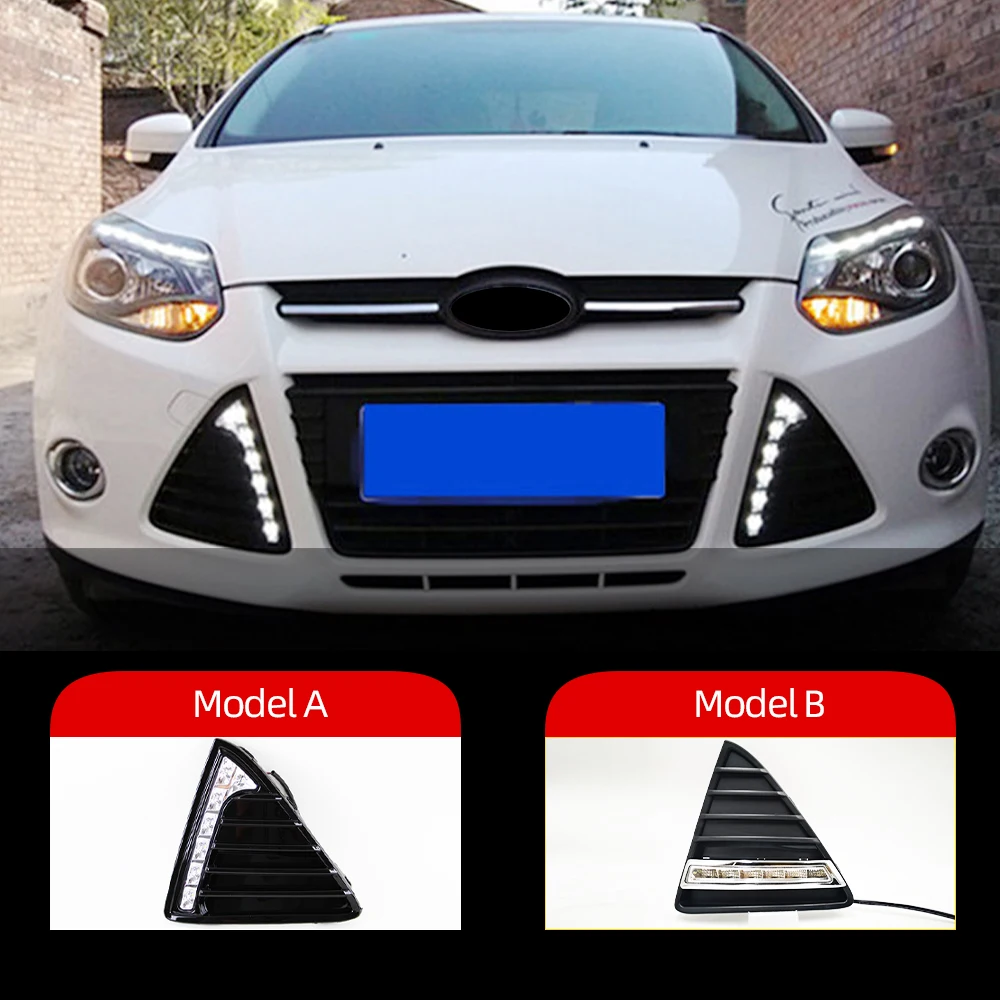 For Ford Focus 3 MK3 2012 2013 2014 2015 DRL Daytime Running Lights Fog head Light Cover With Yellow Turn Signal Lights