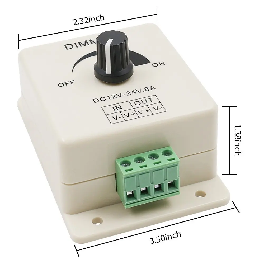 Easy to install led strip light brightness adjustable 8A single color knob operated control dimmer switch 12V 24V