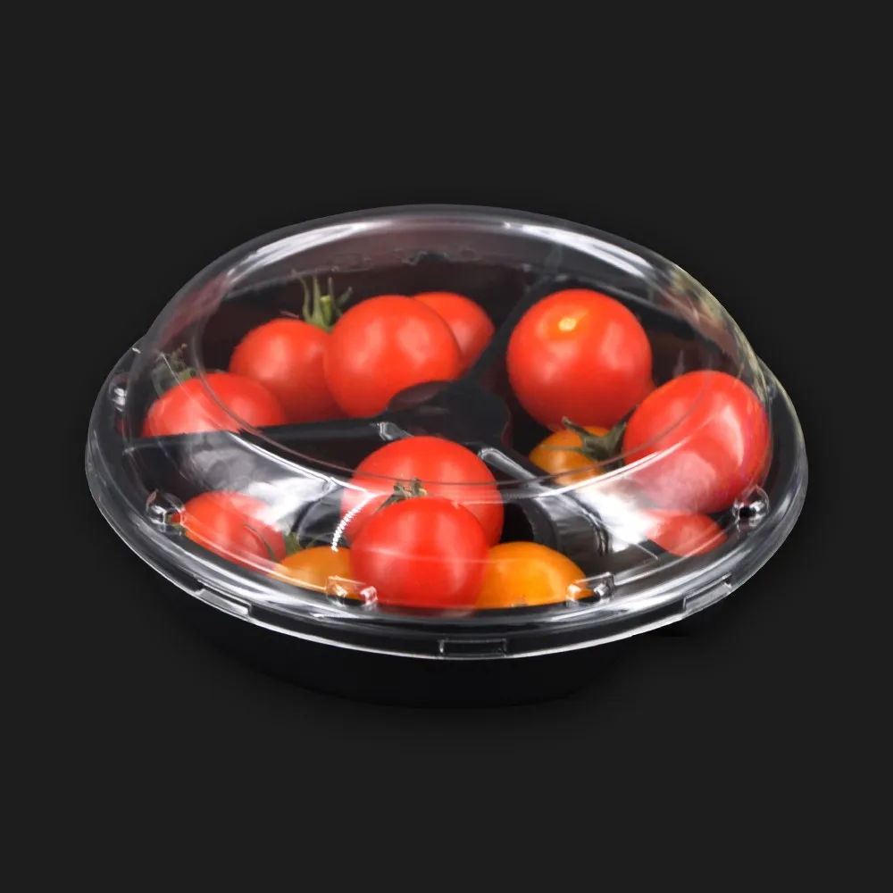 Takeaway Disposable Fruit Tray With Hinged Lid Round Vegetable