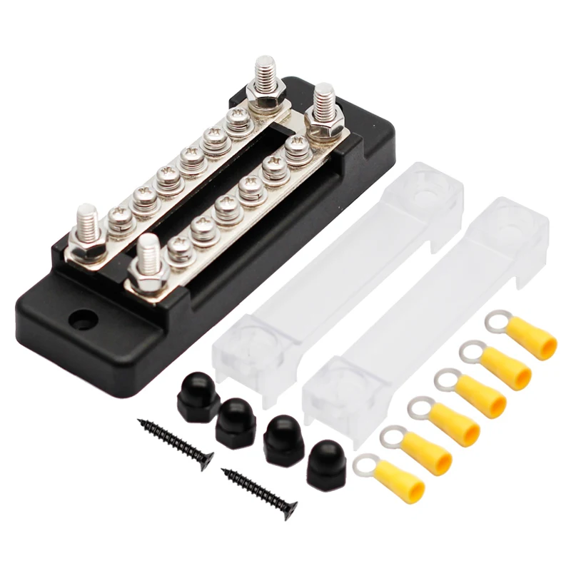 Weewooday 12V 150A Bus Bar With Cover Mini Power Distribution Terminal Block With 10-Gang Bus Bar 6 Pieces M4 Screws 2 Pieces M6 Studs For Caravan Car Boat Marine Max 48V 150A - View #11