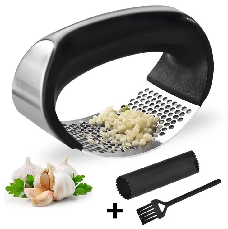 3 Piece Set Kitchen Stainless Steel Garlic Press Ginger Rocker Chopper