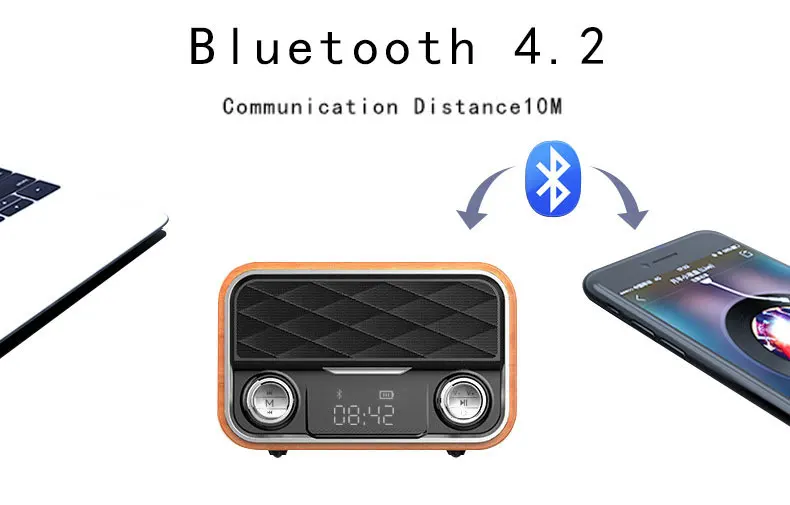 Hand-free TF Card Tabletop Alarm Clock Wireless Bluetooth Speaker With FM Radio - ANKUX.COM