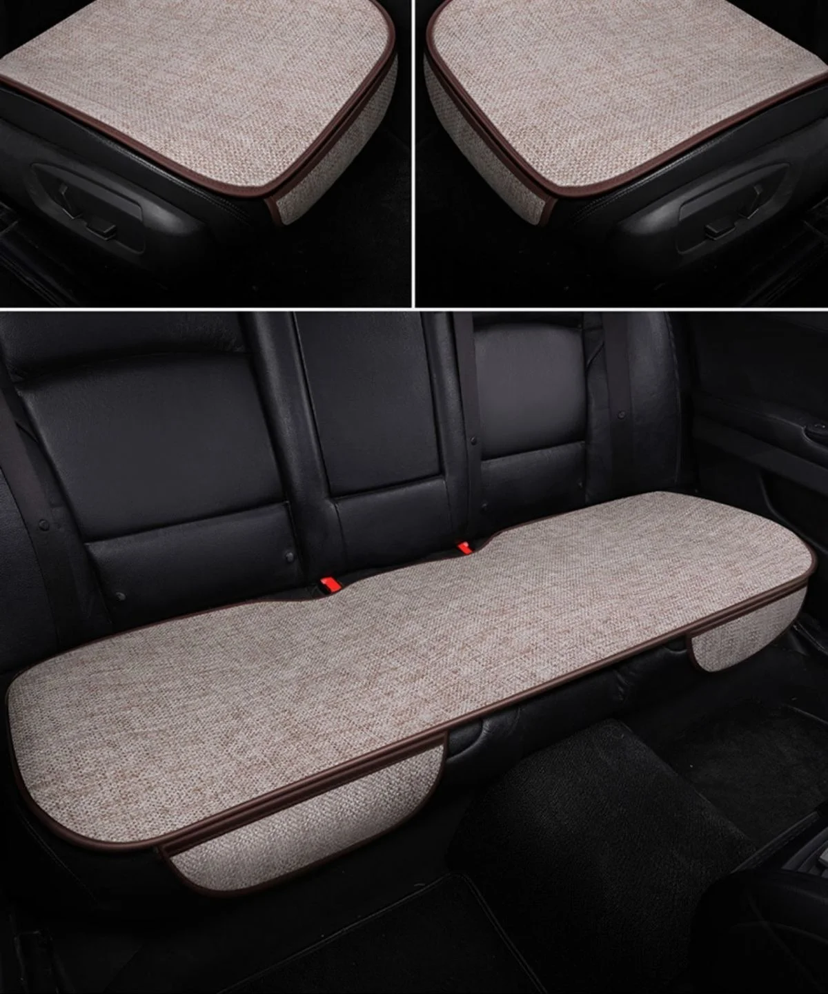 Universal Four-Season Car Seat Cushion Set Breathable Cotton Linen Rear Single Seat for Summer Use details