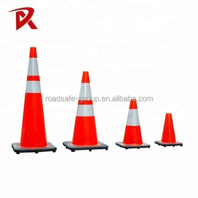 Road Safety Cones Black Base Warning Traffic Cones Reflective Tape Pvc