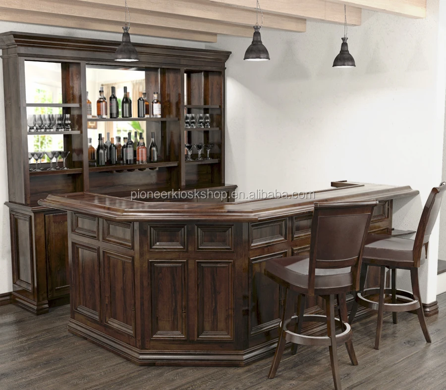 Solid Wood Timber Vintage Home Bar Counter Design Basement Bar Counter