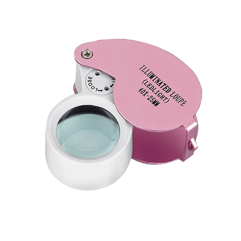 MG21011-B Pink 40X25mm Promotional Gifts Illuminated Jewelry Loupe Magnifier With LED Light For Diamond