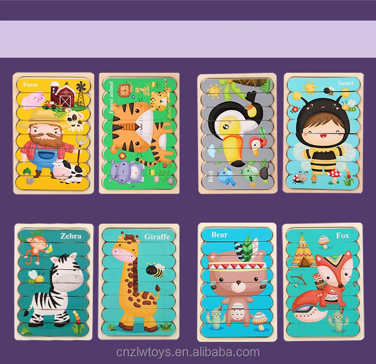 Baby Wooden Double-sided Puzzles Creativity Strip Shape 3d Puzzle