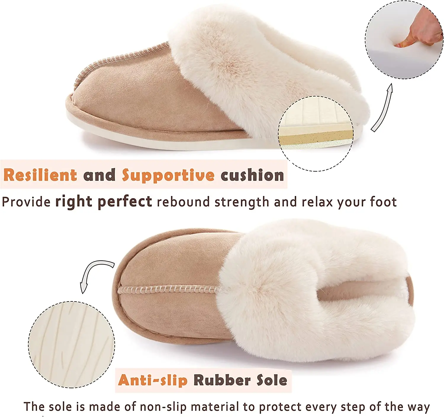 Womens Slipper Memory Foam Fluffy Soft Warm Slip On House Slippers Anti