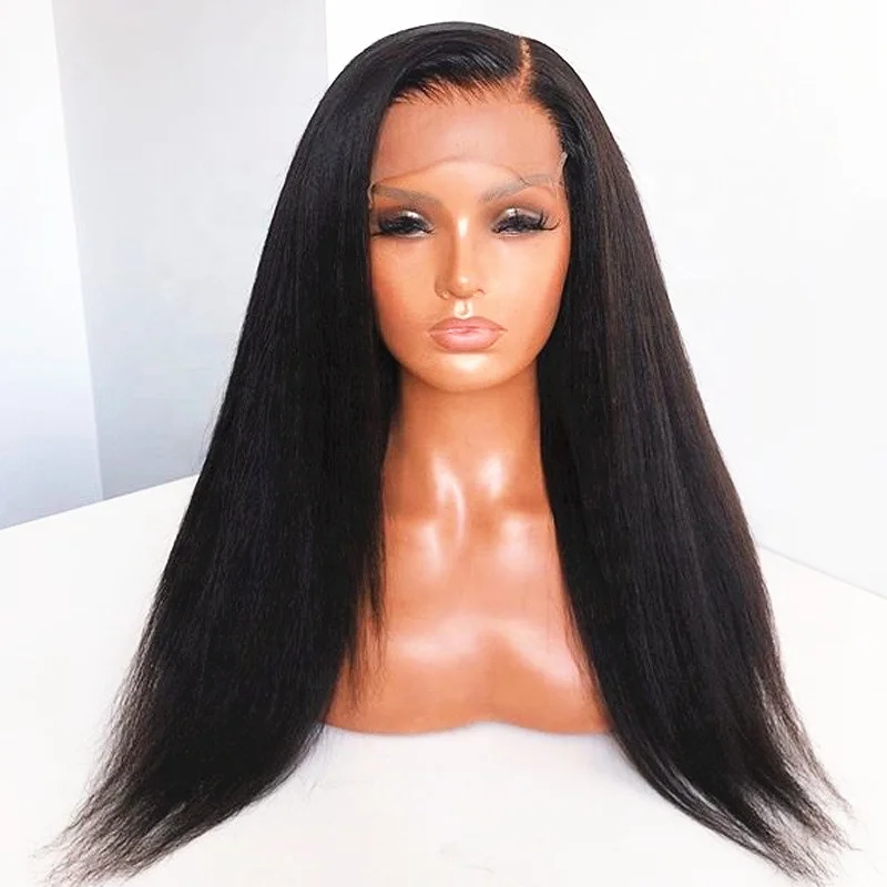 Kinky Straight Full Lace Human Hair Wigs Side Part Yaki Lace Wigs Pre