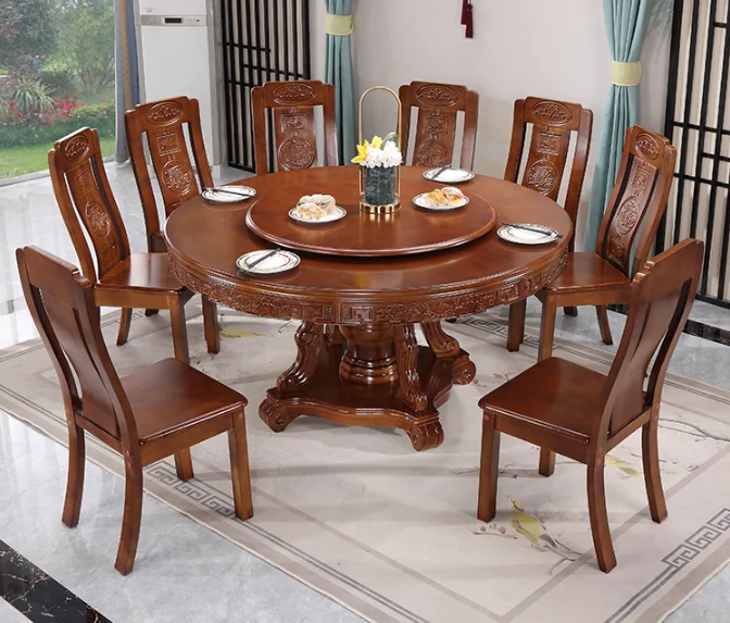 Solid Wood Big Round Table With Turntable Induction Buy Round Wood
