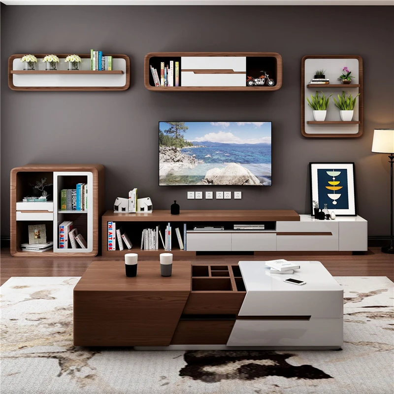 Modern wholesale wooden TV stands Living Room Furniture Entertainment Unit Lowline TV Cabinet storage coffee table TV console