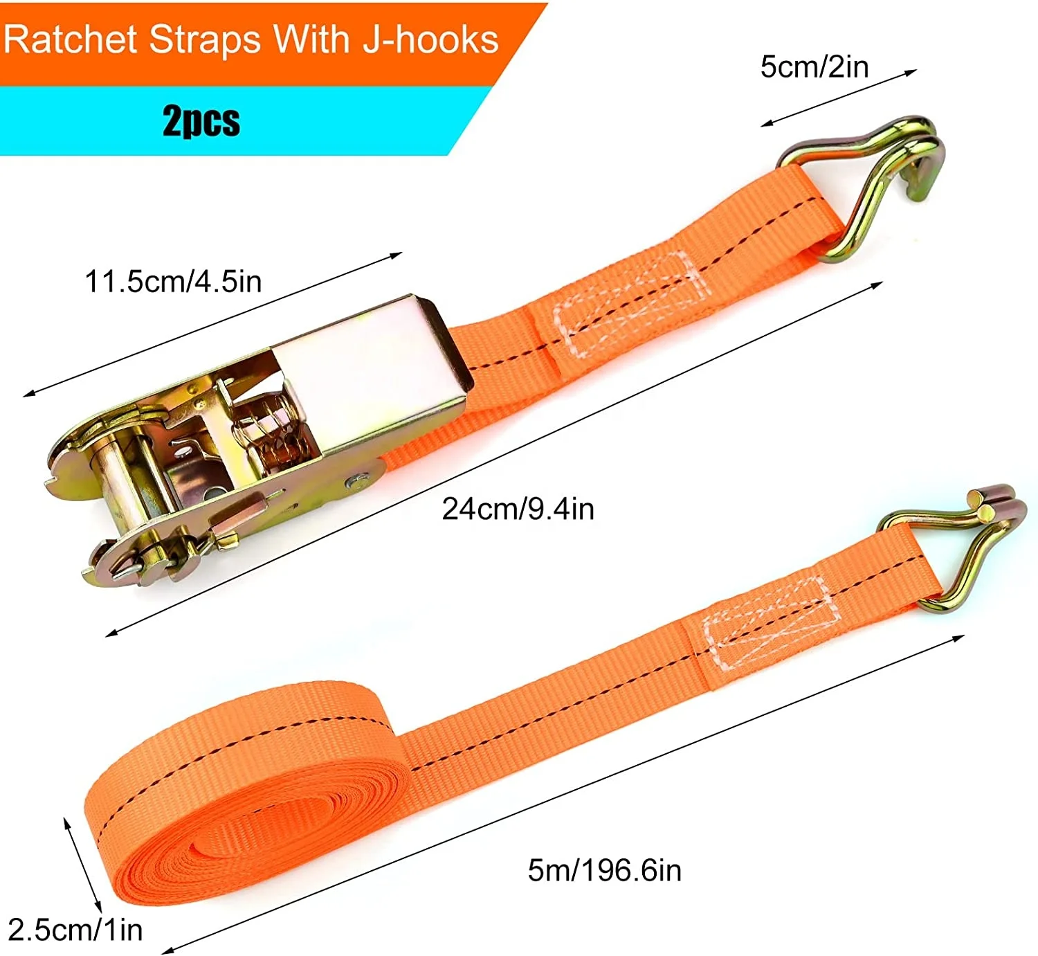 500lbs Heavy Duty Retractable Cargo Lashing Ratchet Tie Down Straps ...