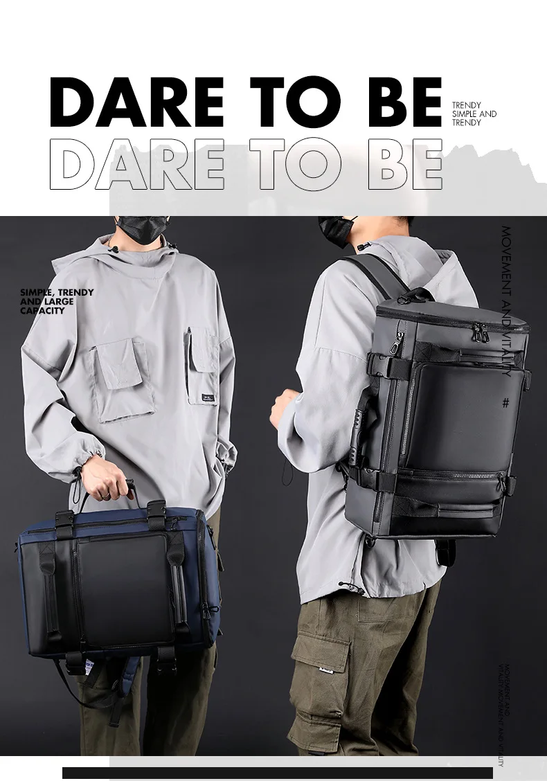 Men's Large Capacity Waterproof GPS Backpack Multifunctional PU Laptop Bag Zipper Handheld Business Travel Crossbody Polyester