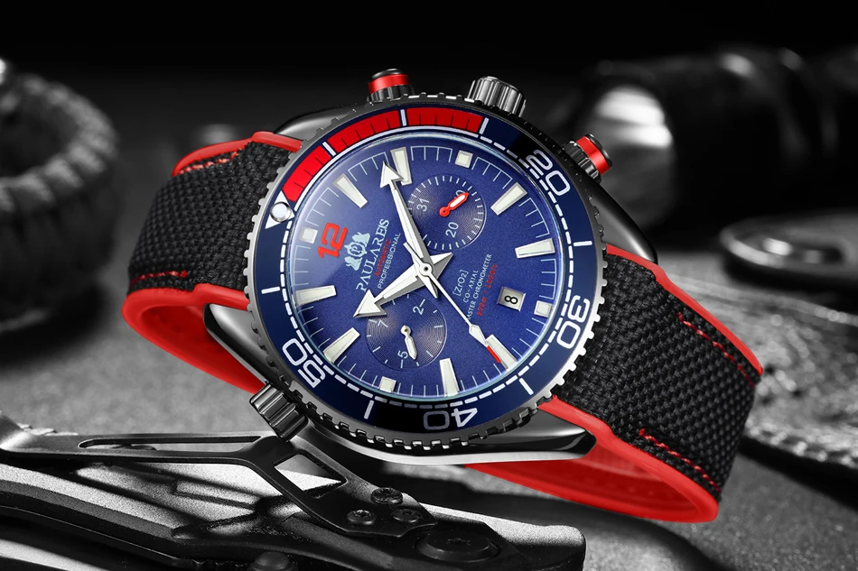 Pauleis-montre Automatique En Toile Pour Hommes,Mécanique,Auto-ventilée,En  Caoutchouc,Style James Bond 007,Pour Sport Multifonctions,Date Et  Mois,Orange Et Bleu - Buy Montres Hommes Marque De Luxe Automatique,Montres  Automatique,Plongeur Montre 