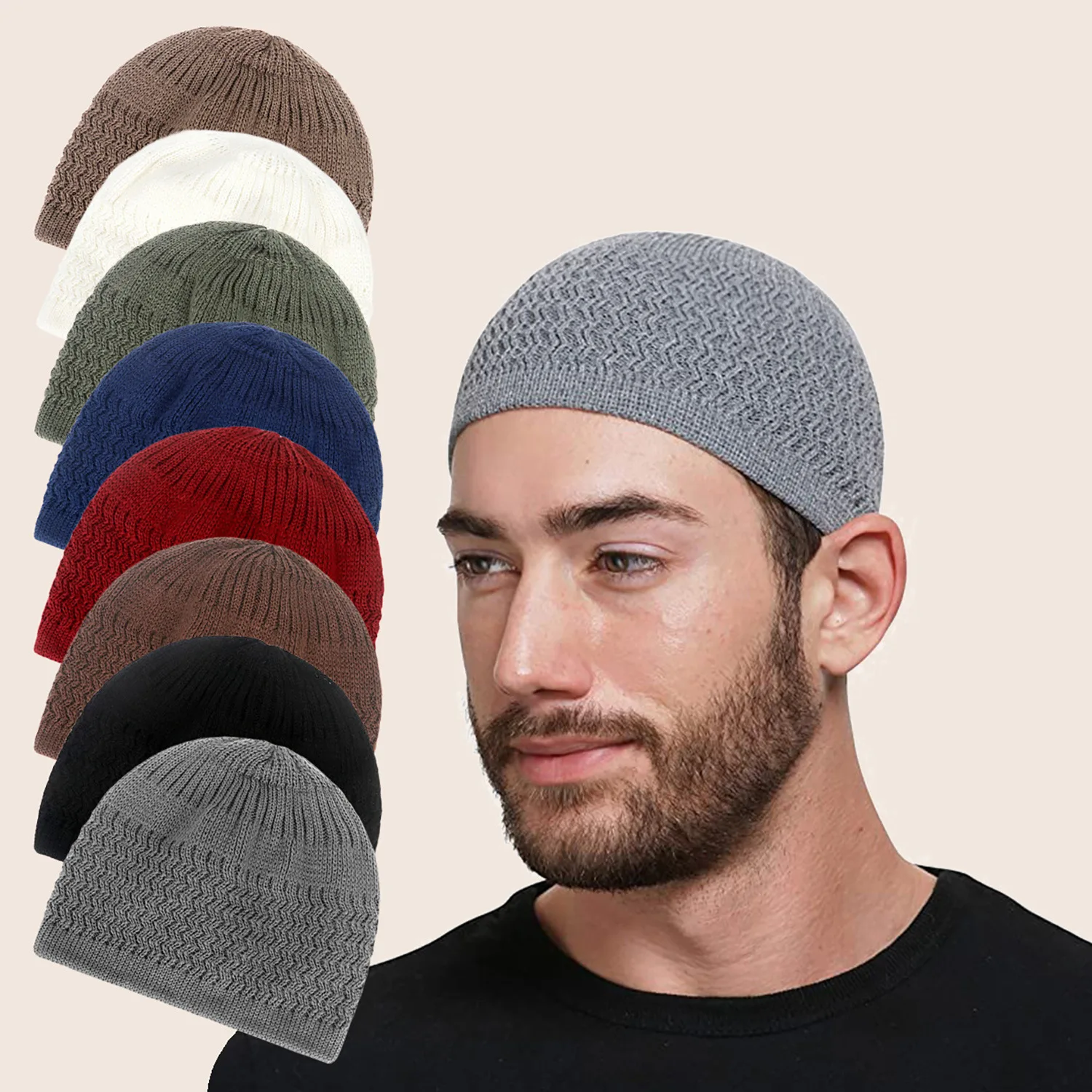 Kufi Skull Cap Knit Muslim Round Cap Headwear Beanie Hat for  display picture 1