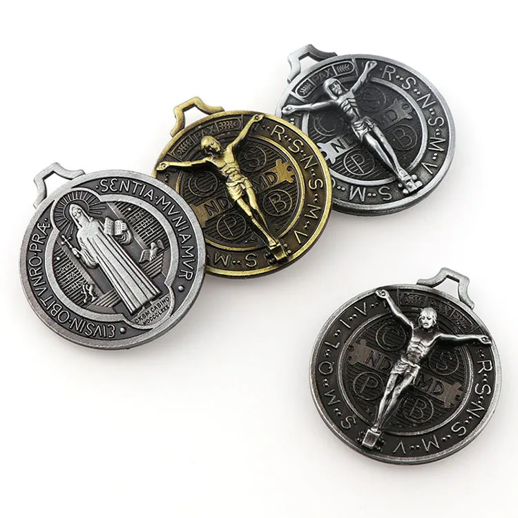 Stainless Steel Zamak Religious Medals Catholic Saint Badge With Medal