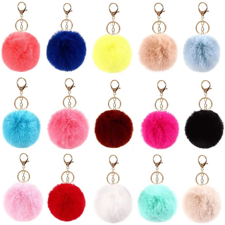 Wholesale Fox Fur Ball Keyring Pom Pom Keychain For bags pendant