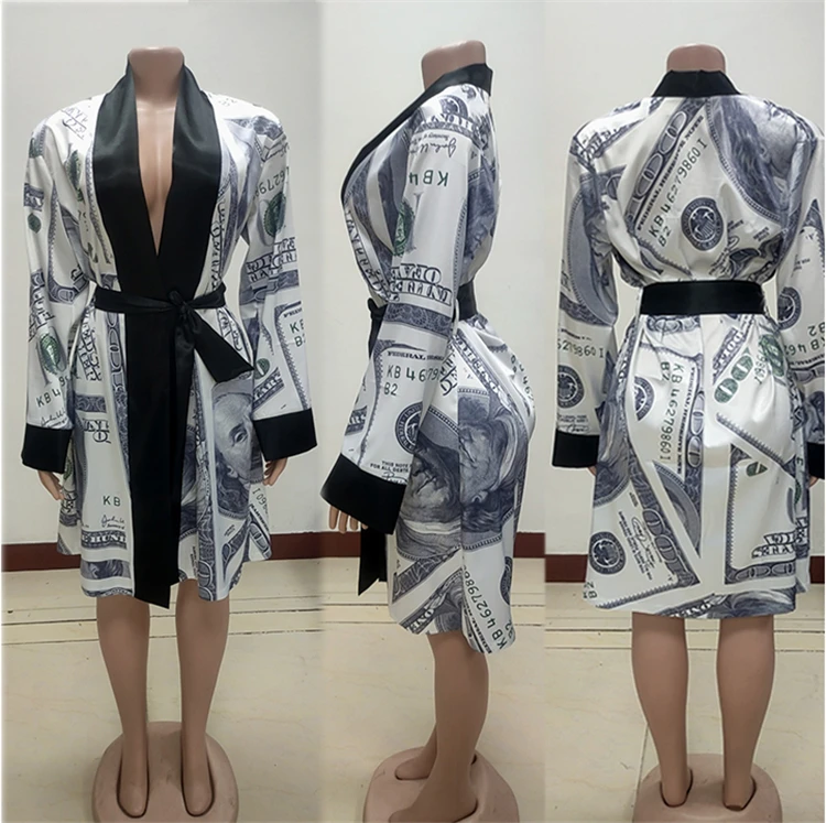 Latest Design Casual Fashion Sexy Women Printing Cute Clothing Ladies Sexy Cardigan Bandage Women Dresses