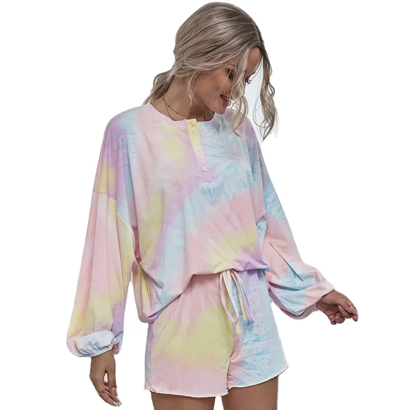 
2020 Fashion Comfortable Long-Sleeved Tie-Dye Home Wear Suits Set 